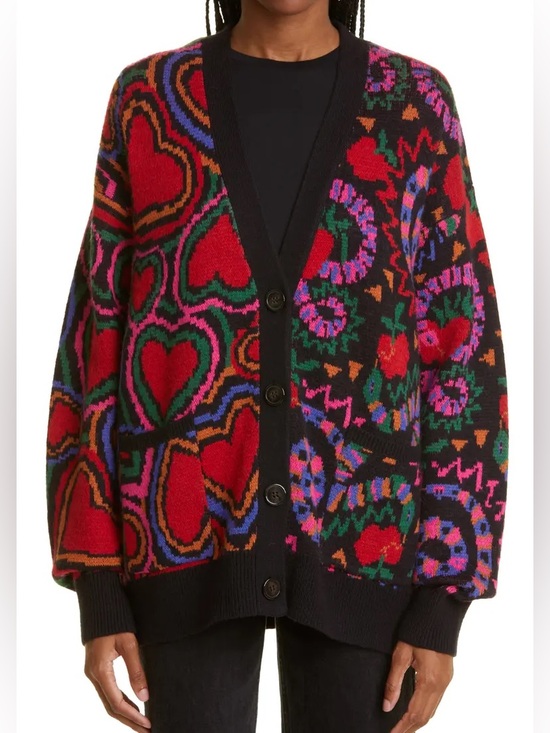 FARM Rio Sweaters - Farm Rio Mixed Rainbow Wild Hearts Snakes Cardigan